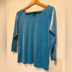 Luscious Vintage GAP Blue Long Sleeve Crushed Velvet Y2K Ballet Neck Top Size L